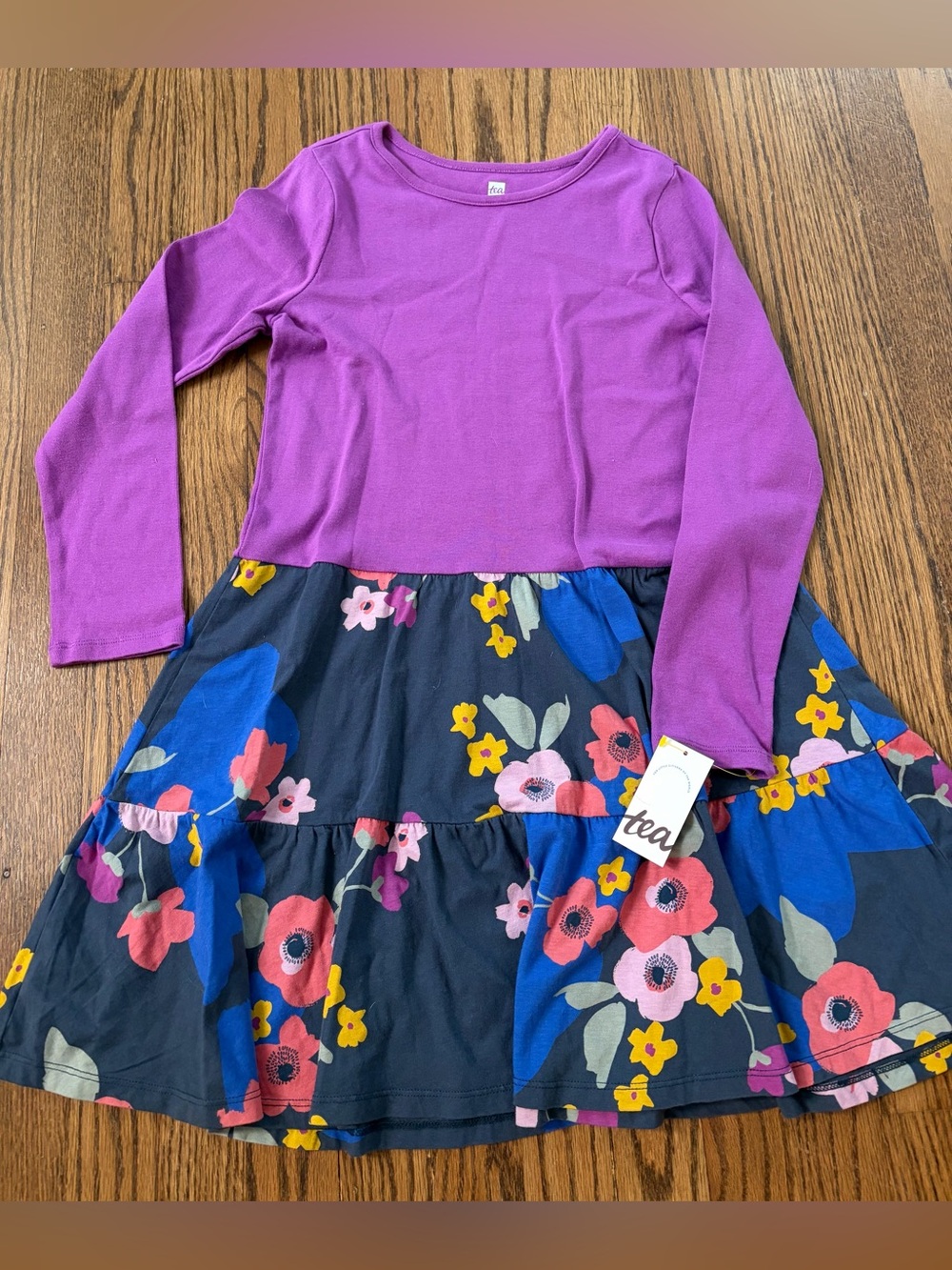 Tea Collection Purple Top with Navy Floral Skirt Girls' Dress